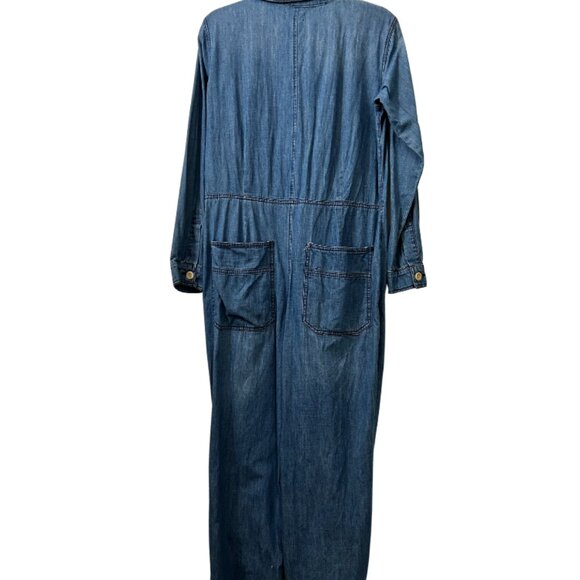 Women’s Long-Sleeve Denim Jumpsuit with Elastic Ankle & Button-Up Closure Size S - Picture 4 of 4